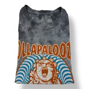 Lollapalooza Tie Dye Gray Buddha Graphic‎ T-Shirt Made USA Large Short Sleeve